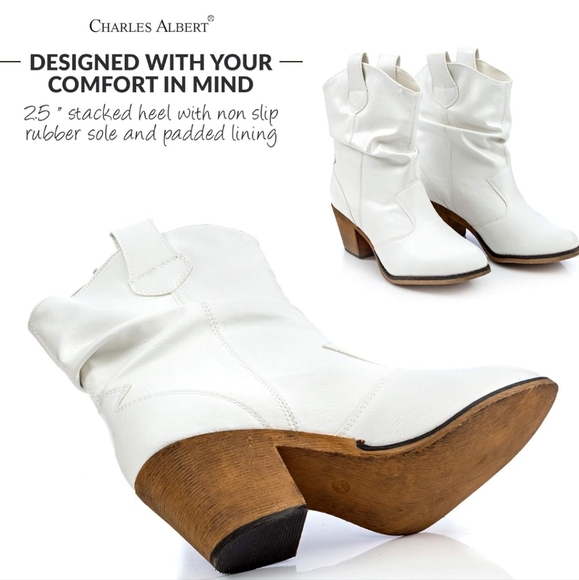 White Mid-Calf Slouchy White Cowboy Boots - Picture 3 of 14